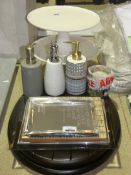 Assortment of Items to Include Scented Candles, Hand Soap Dispensers, Cake Stands, Picture Frames