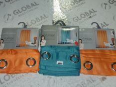 Assorted Brand New Single Teal Blue and Orange Eyelet Headed 150 x 240cm Voil Curtains (Viewing/