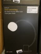 Boxed John Lewis and Partners Helium Brushed Chrome Effect Base Opal Glass Shade Table Lamp RRP £
