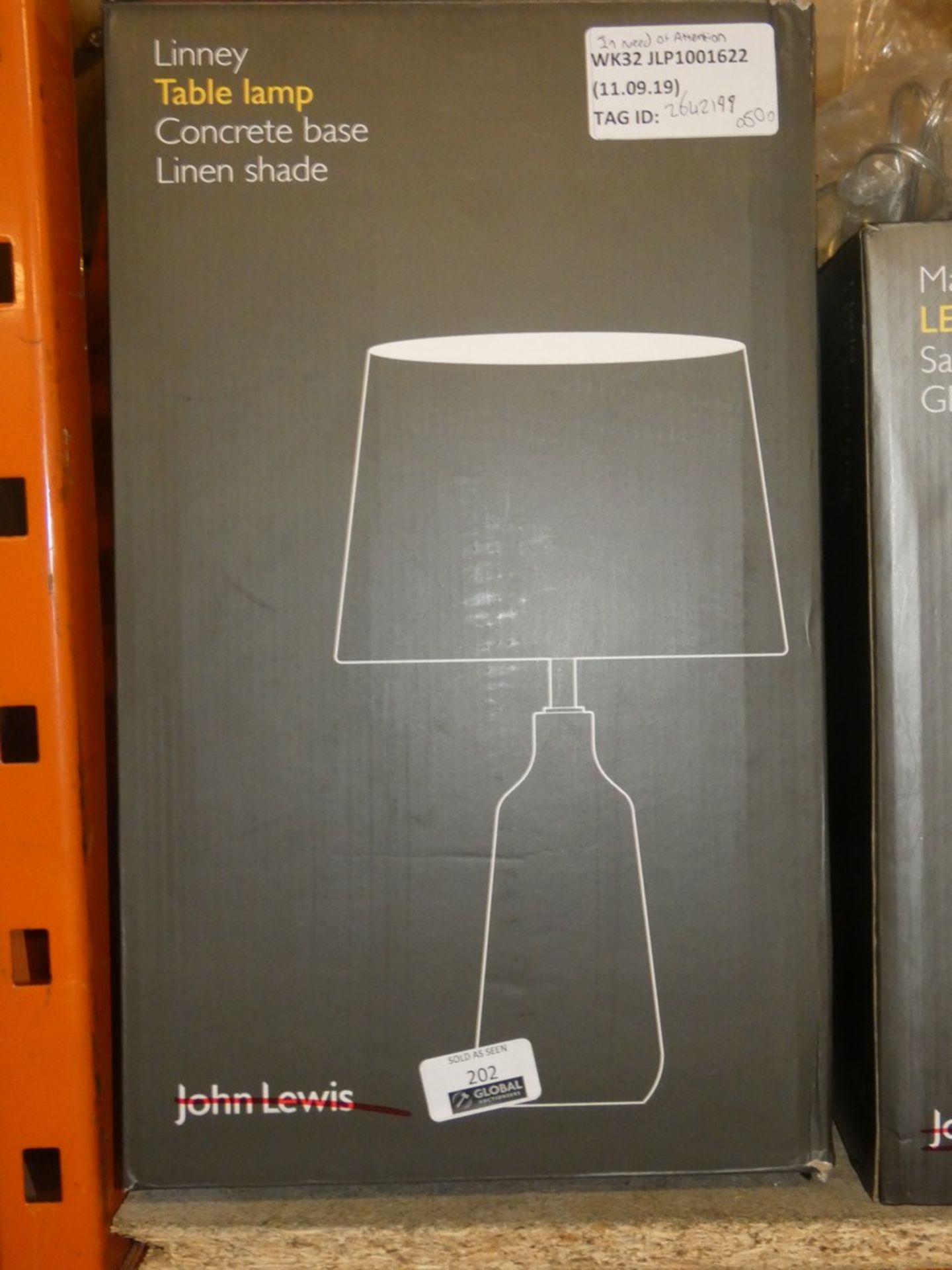 Boxed John Lewis And Partners Linney Concrete Base Linen Shade Table Lamp RRP £50 (2642199) (