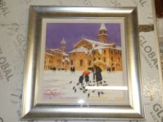 Piazza Pigeons Silver Framed Wall Art Picture RRP £50 (Public Viewing and Appraisals Available)