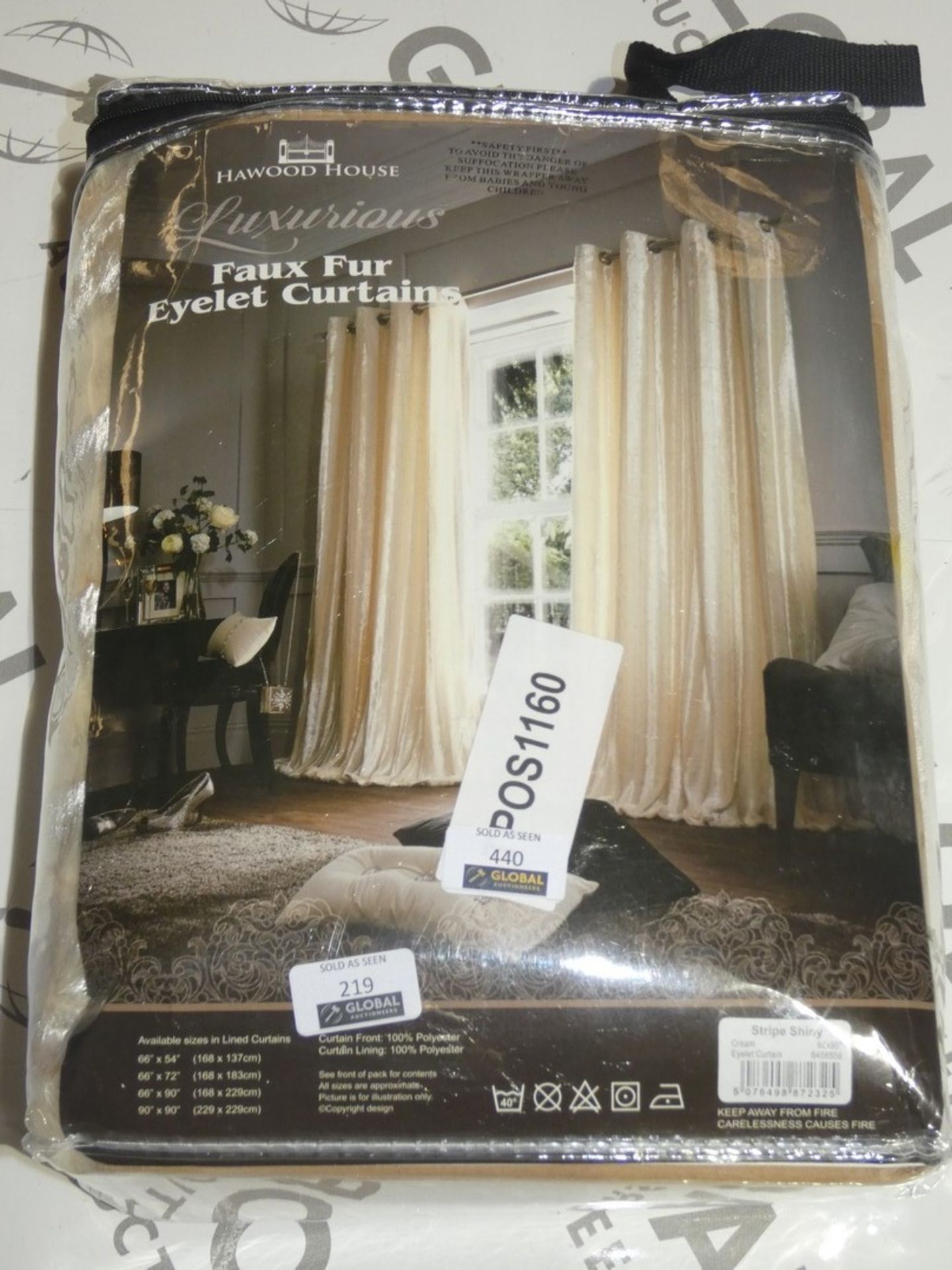 Boxed Pair Of Harwood House Faux Fur Eyelet Headed Curtains In Shiny Stripe (Viewing/Appraisals