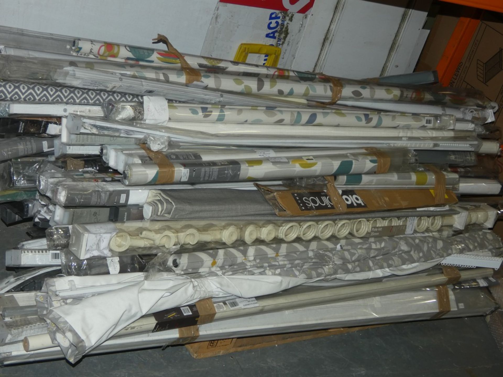 Pallet to Contain a Large Amount of John Lewis Roller Blinds, Curtain Poles and Accessories RRP £1,