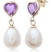 Pearl and Amethysy 9ct Yellow Gold Drop Earrings, 9ct Yellow Gold RRP £79 Weight 0.8g (E34110-PL-