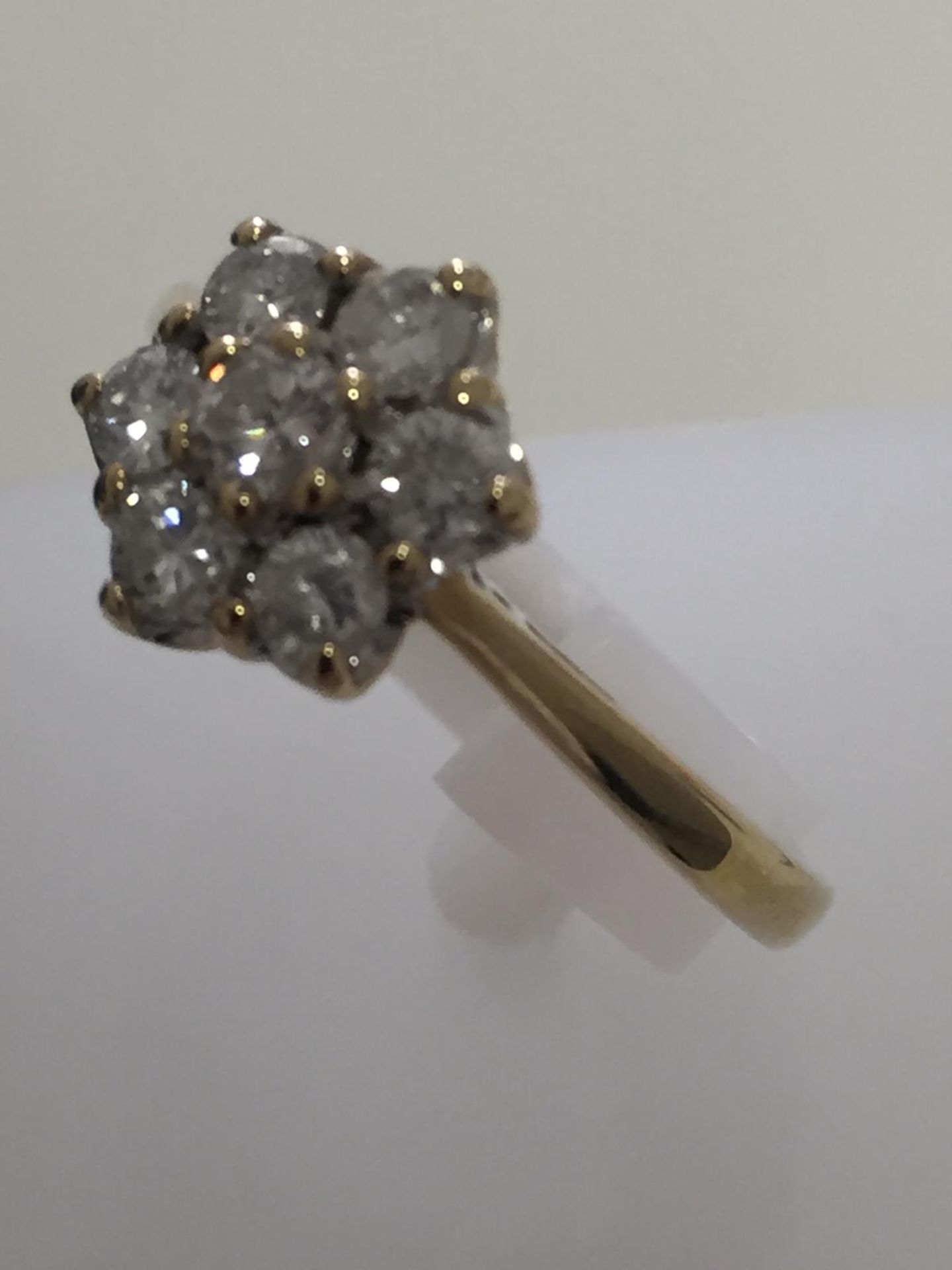 Seven Stone Brilliant Cut Diamond Flower Cluster Ring RRP £1,850 1/9 Carat, Yellow Gold, Stone