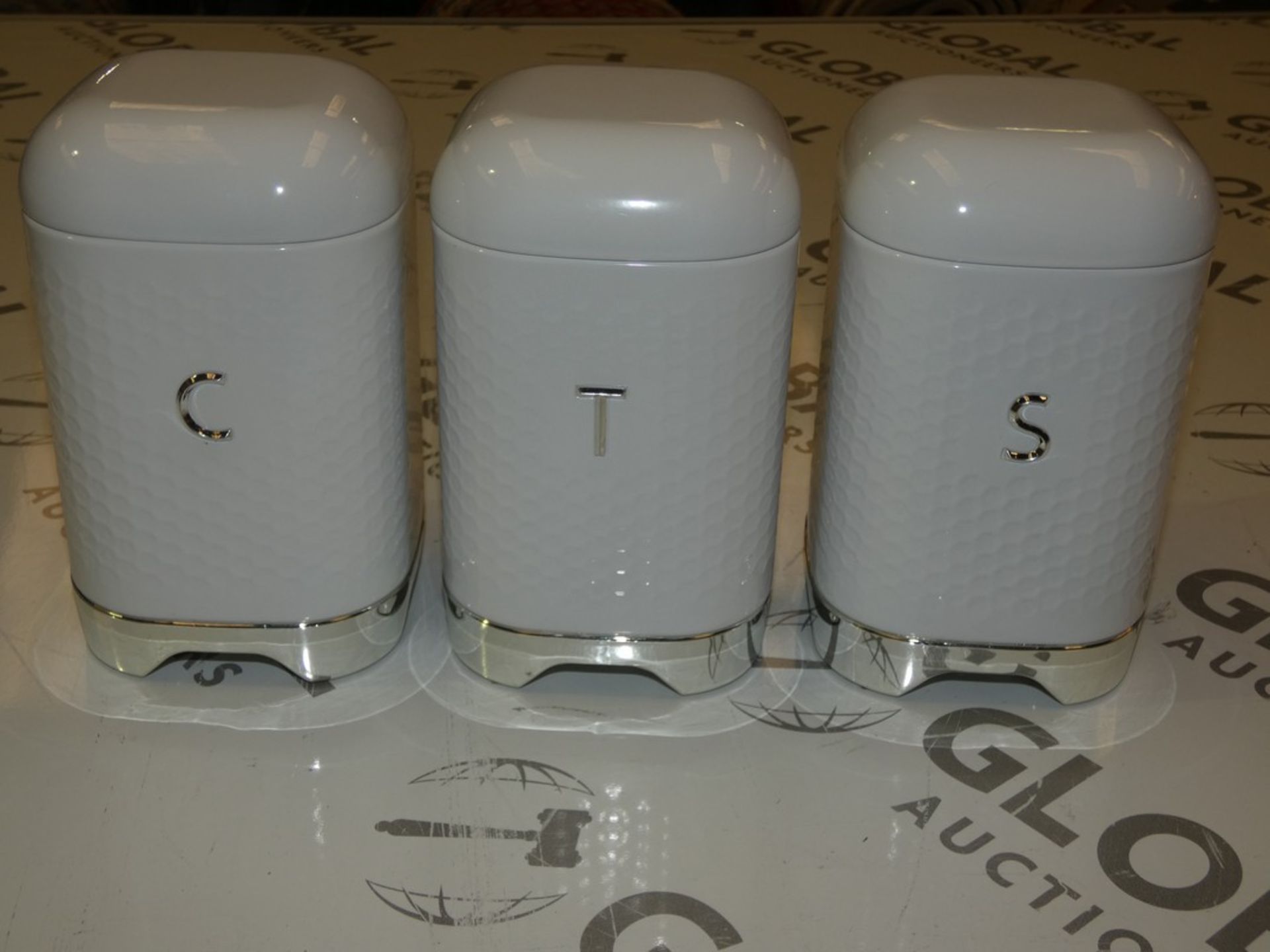 Boxed White and Stainless Steel Piece Canister Set to Include Coffee Tea and Sugar Canisters RRP £60