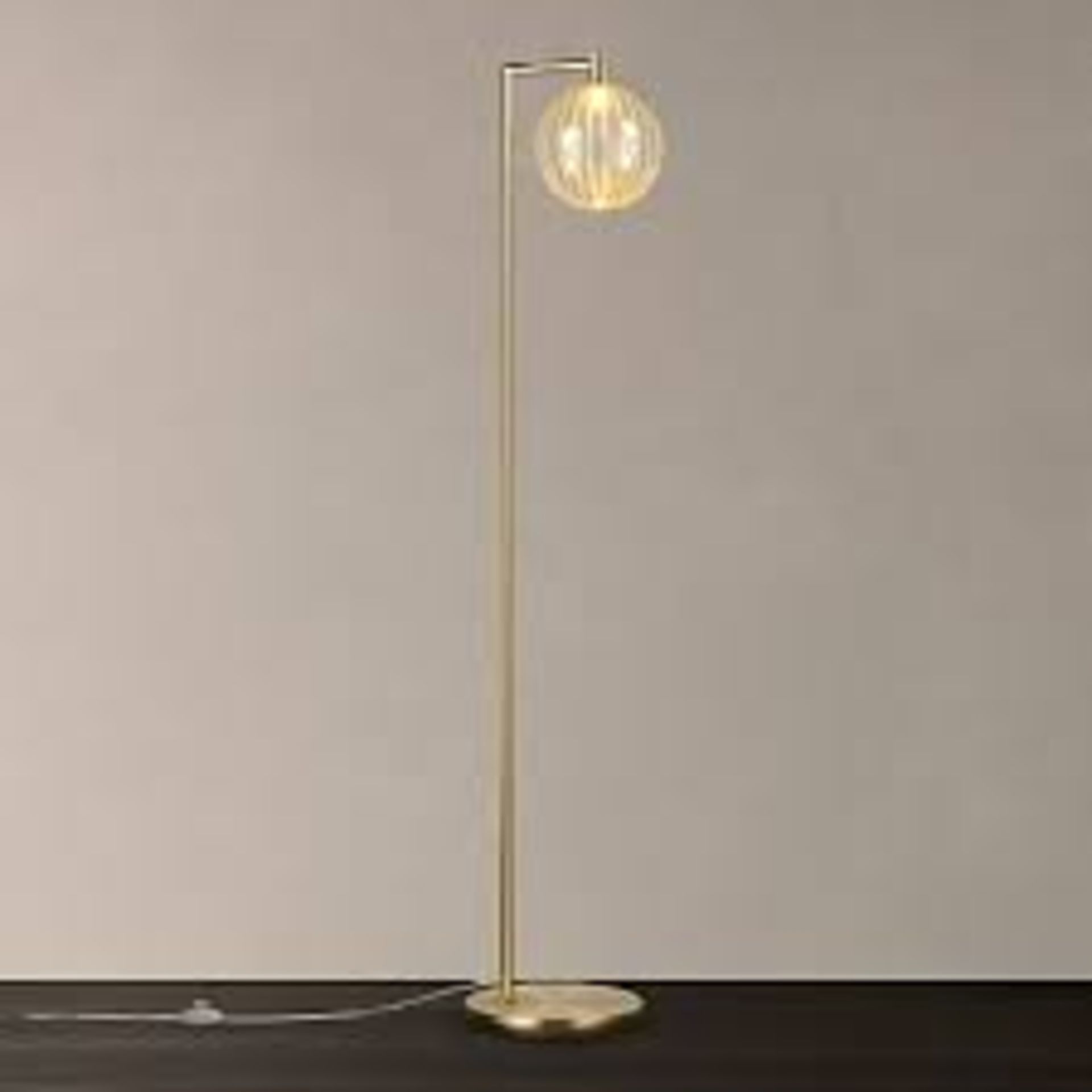 Boxed John Lewis And Partners Marlo LED Satin Brass Finish Glass Shade Floor Standing Lamp RRP £