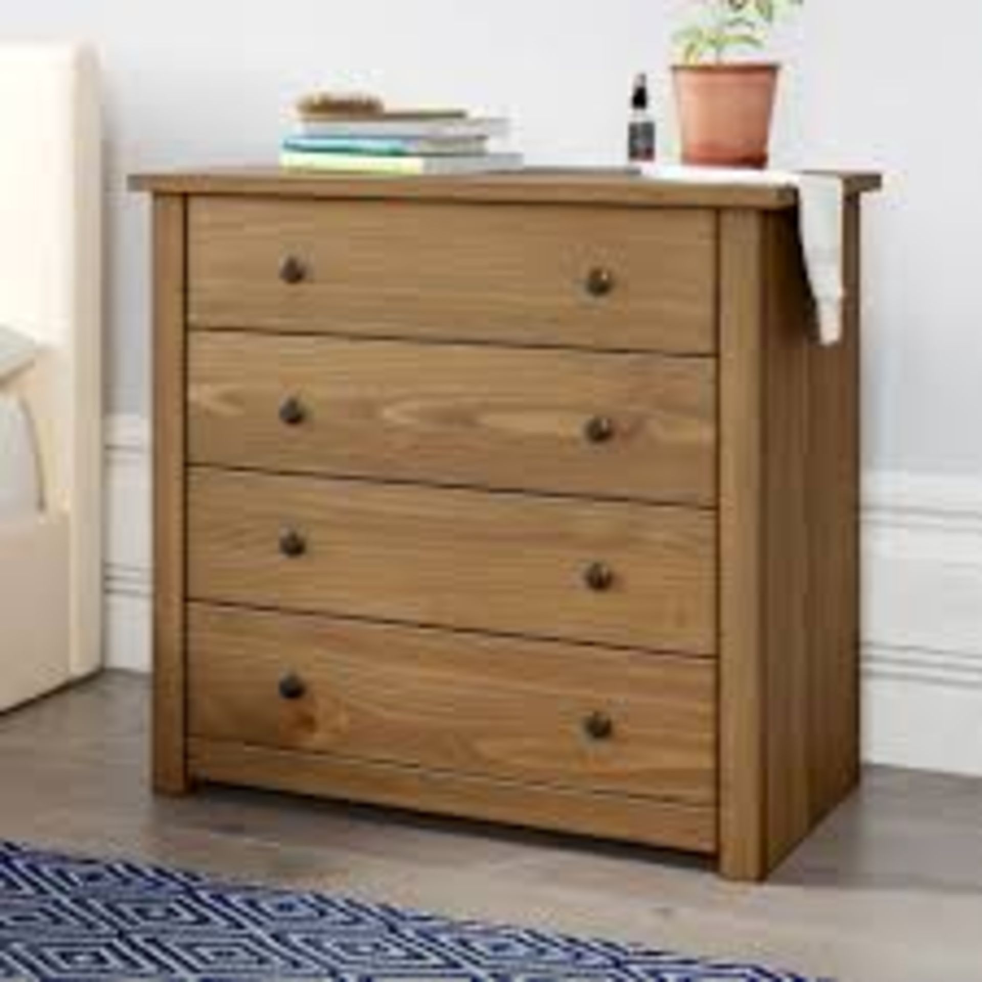 Boxed Birlea Santiago 4 Drawer Chest Of Draws In Waxed Pine RRP 110 (Public Viewing and Appraisals