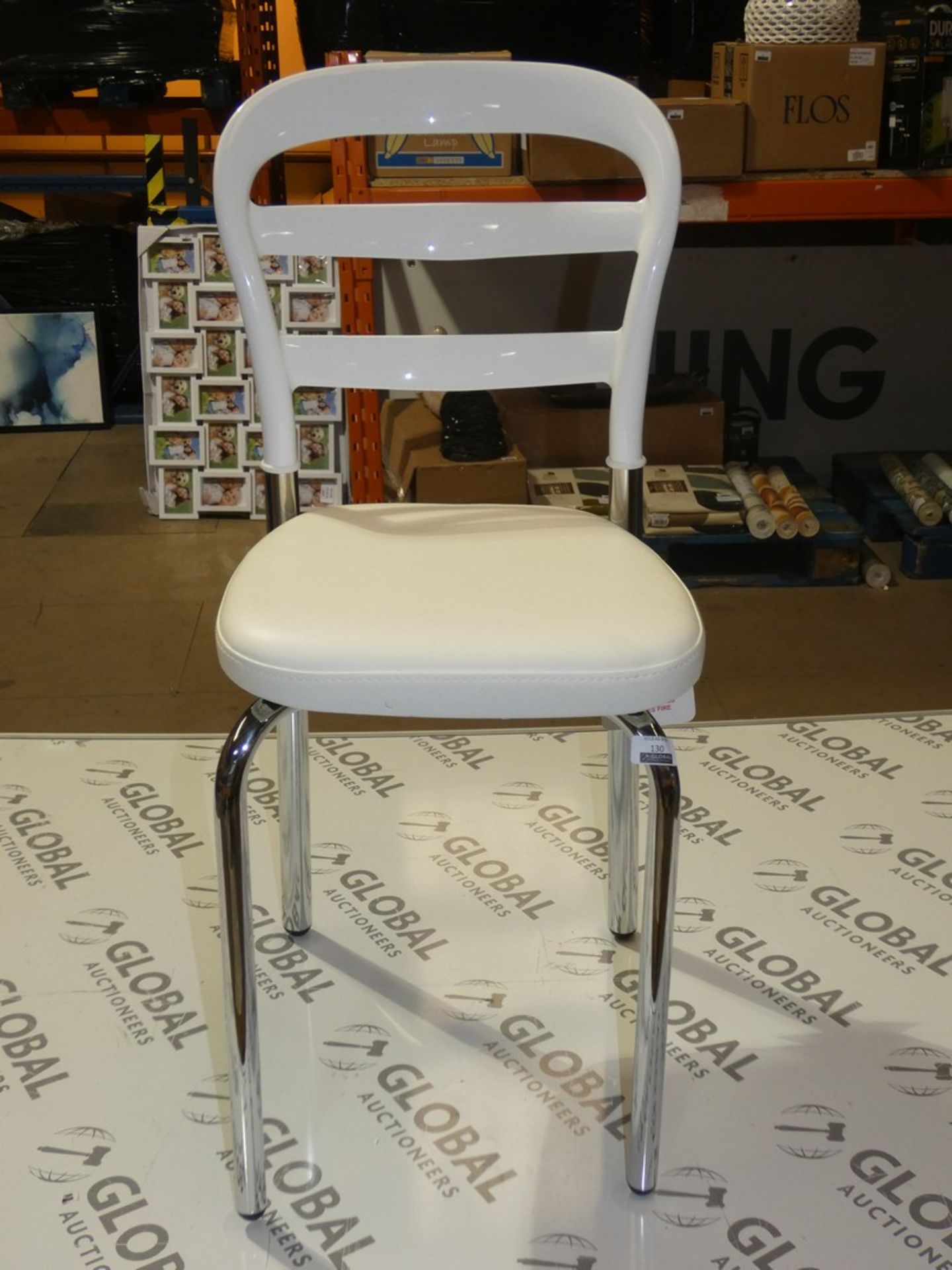 Boxed Set of 4 White Pu Leather Plastic Metal Leg Designer Stacking Dining Chairs RRP £150 (