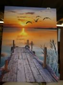Run Way at Sunset Canvas Wall Art RRP £45 (13395) (Public Viewing and Appraisals Available)