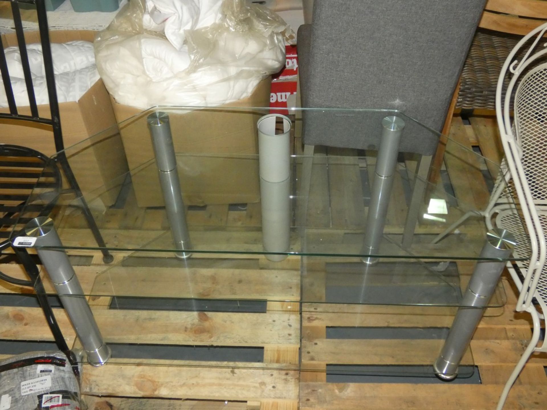 Silver and Clear Glass 3 Tier Shelving Unit (Public Viewing and Appraisals Available)