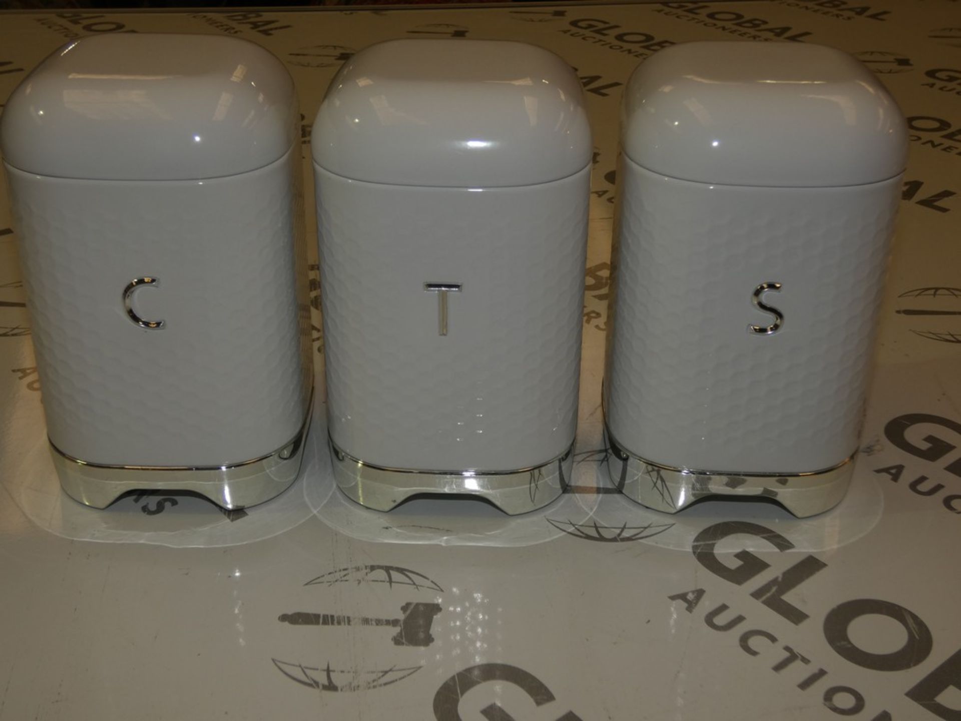 Boxed White and Stainless Steel Piece Canister Set to Include Coffee Tea and Sugar Canisters RRP £60