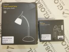 Boxed Assorted John Lewis and Partners Touch Control Lamps and Antique Brass Finish Wall Lights by