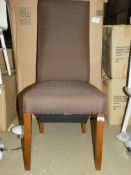 Boxed Pack Of 2 Brown Fabric Upholstered Wooden Led Walnut Fold Back Dining Chairs RRP £150 (