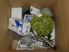 Box Containing an Assortment of Items to Include Toilet Roll Holders, Decorative Artificial Balls,