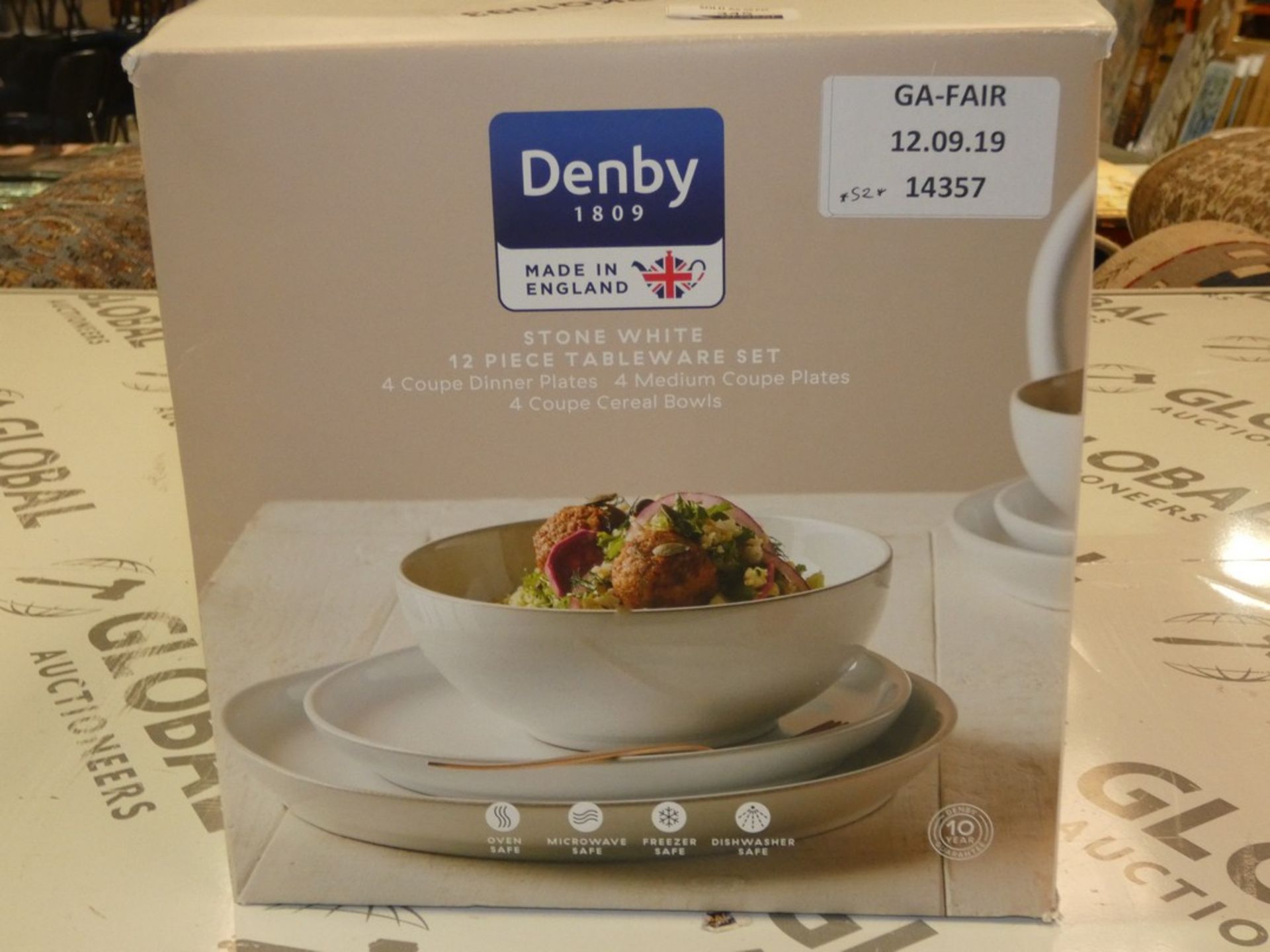 Boxed Denby 12 Piece Stone White Dinner Set RRP £55 (14357) (Public Viewing and Appraisals