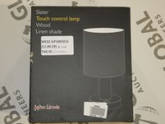 Boxed John Lewis And Partners Slater Wooden Base Linen Shade Touch Control Lamp RRP £35 (2666992) (