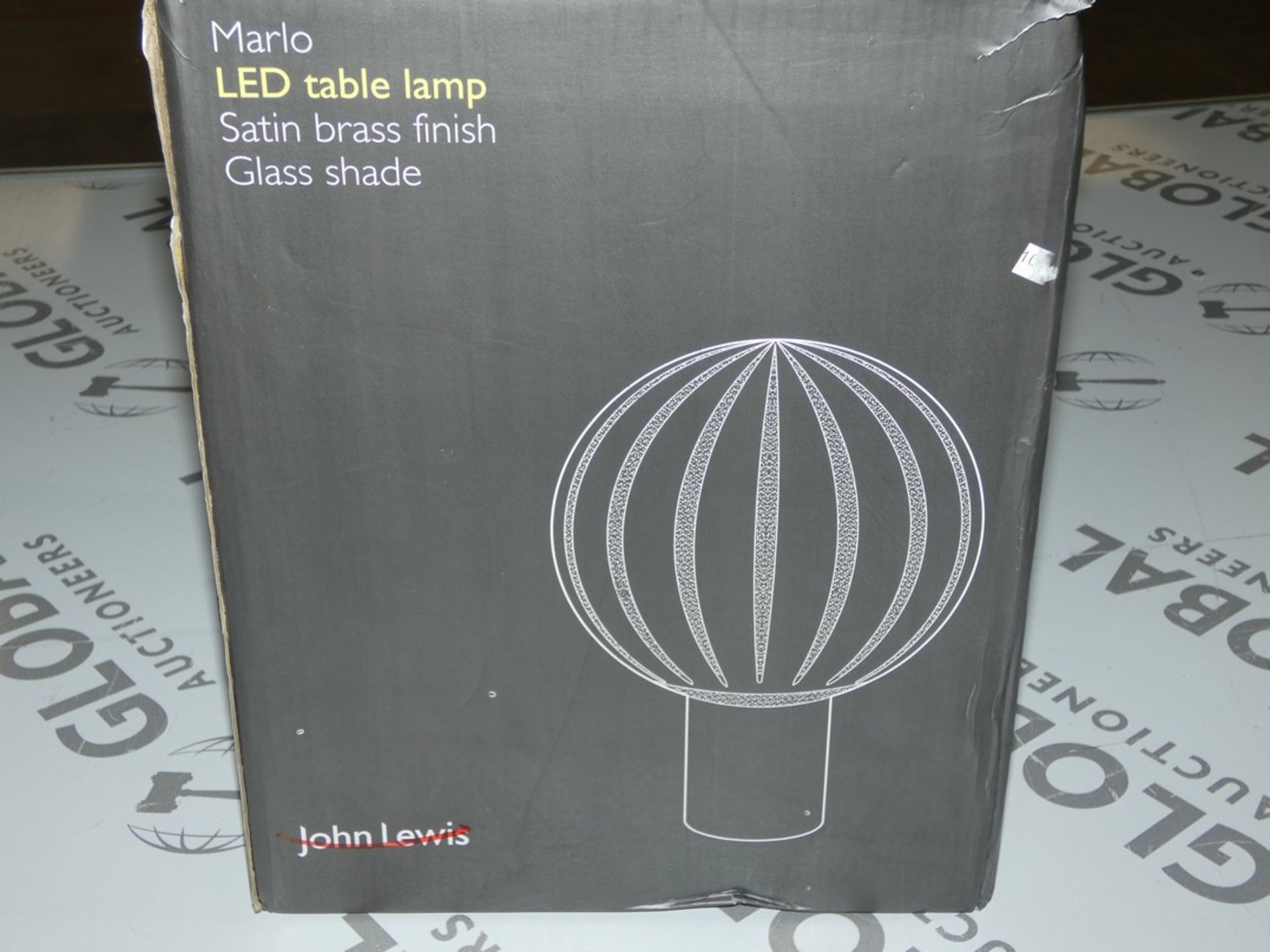 Boxed John Lewis And partners Marlo Satin Brass Finish Glass Shade Table Lamp RRP £85 (2656969) (