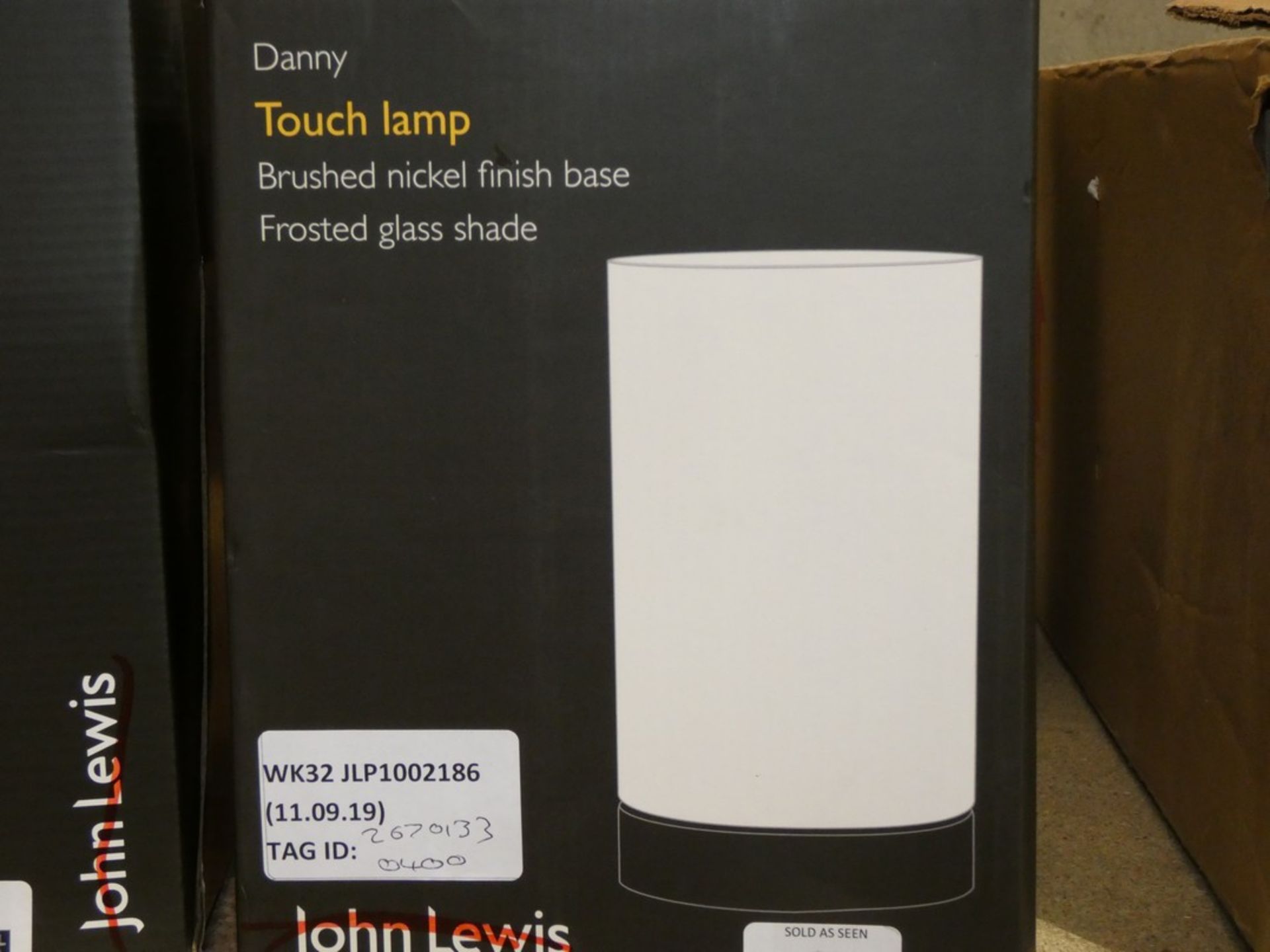 Boxed John Lewis and Partners Danny Brushed Nickel Base Frosted Glass Shade Touch Control Lamps