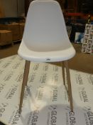 Boxed Set of 4 Charlton White Plastic and Light Oak Leg Designer Dining Chairs Combined RRP £200 (