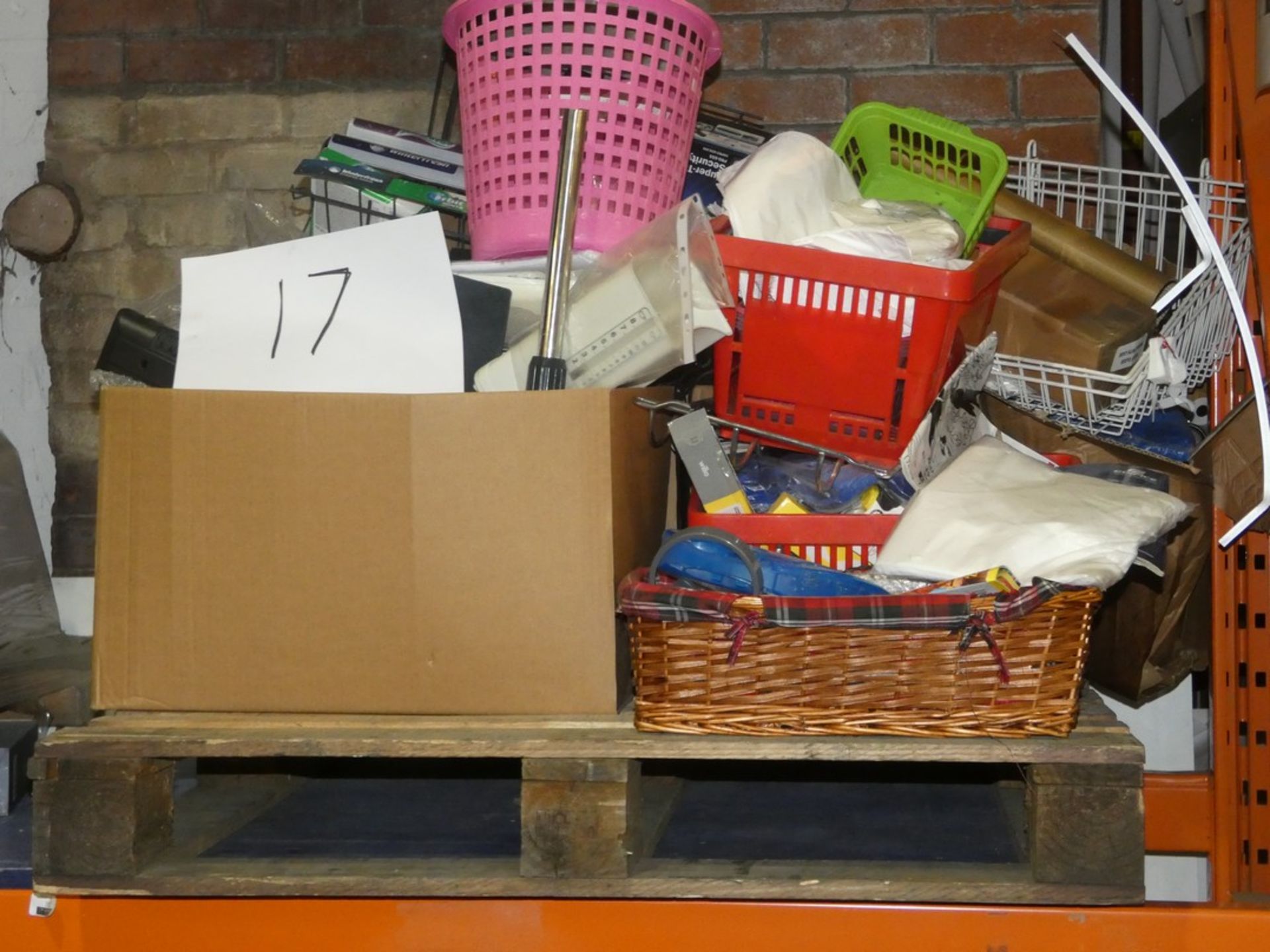 Pallet to Contain a Large Assortment of Mixed Shopwear Items to Include Baskets, Aeroplast First Aid