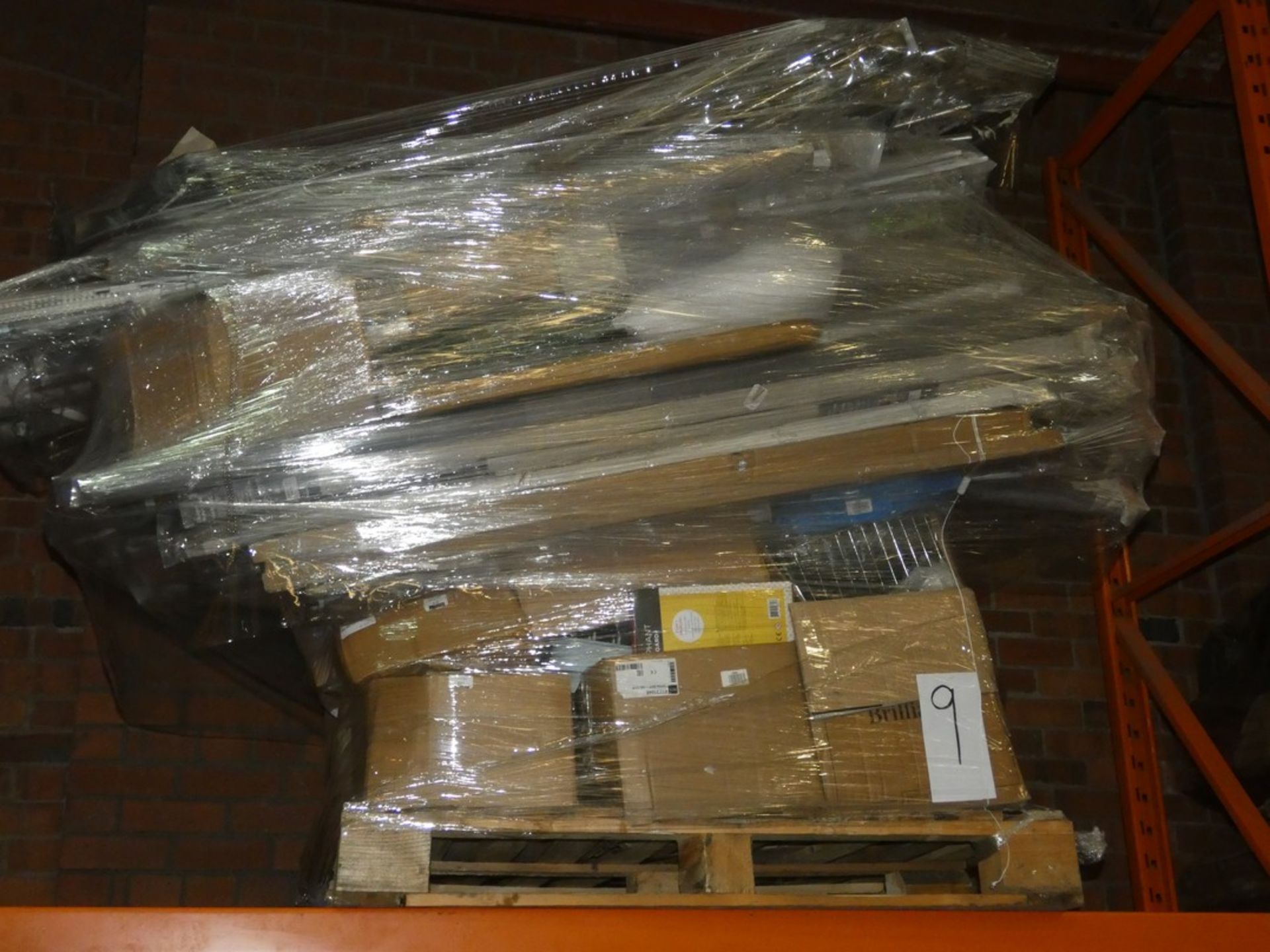 Pallet Containing a Large Assortment of Mixed Items to Include Window Blinds, Light Fittings,