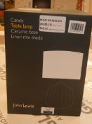 Boxed John Lewis And Partners Candy Stripe Ceramic Base Linen Mix Shade Table Lamp RRP £45 (