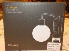 Boxed John Lewis And Partners Dano Gun Metal Finish Smoked Glass Shade Designer Wall Light RRP £