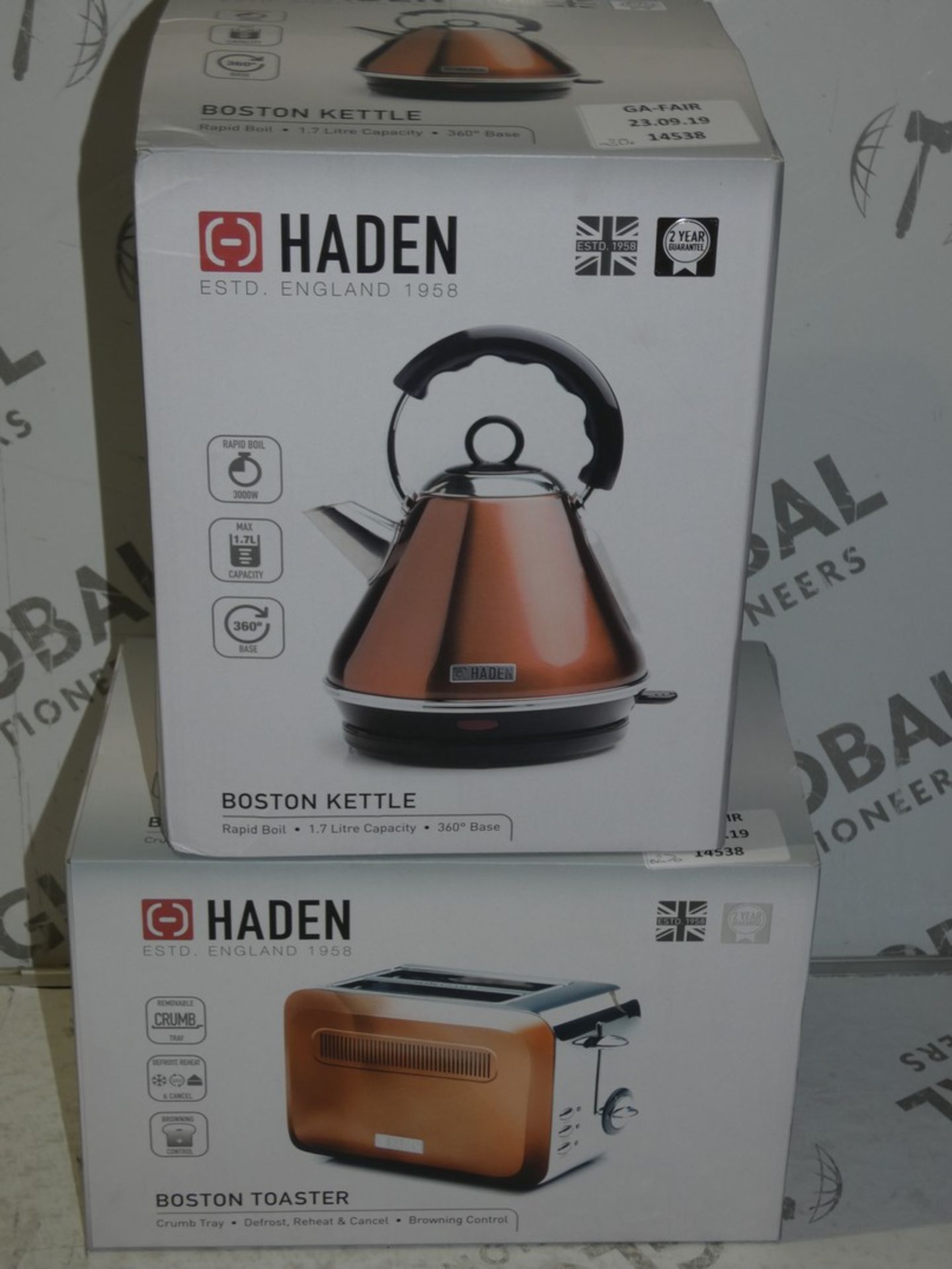 Complete Haden Copper and Stainless Steel 2 Slice Toaster and 1.5L Rapid Boil Kettle Gift Set RRP £