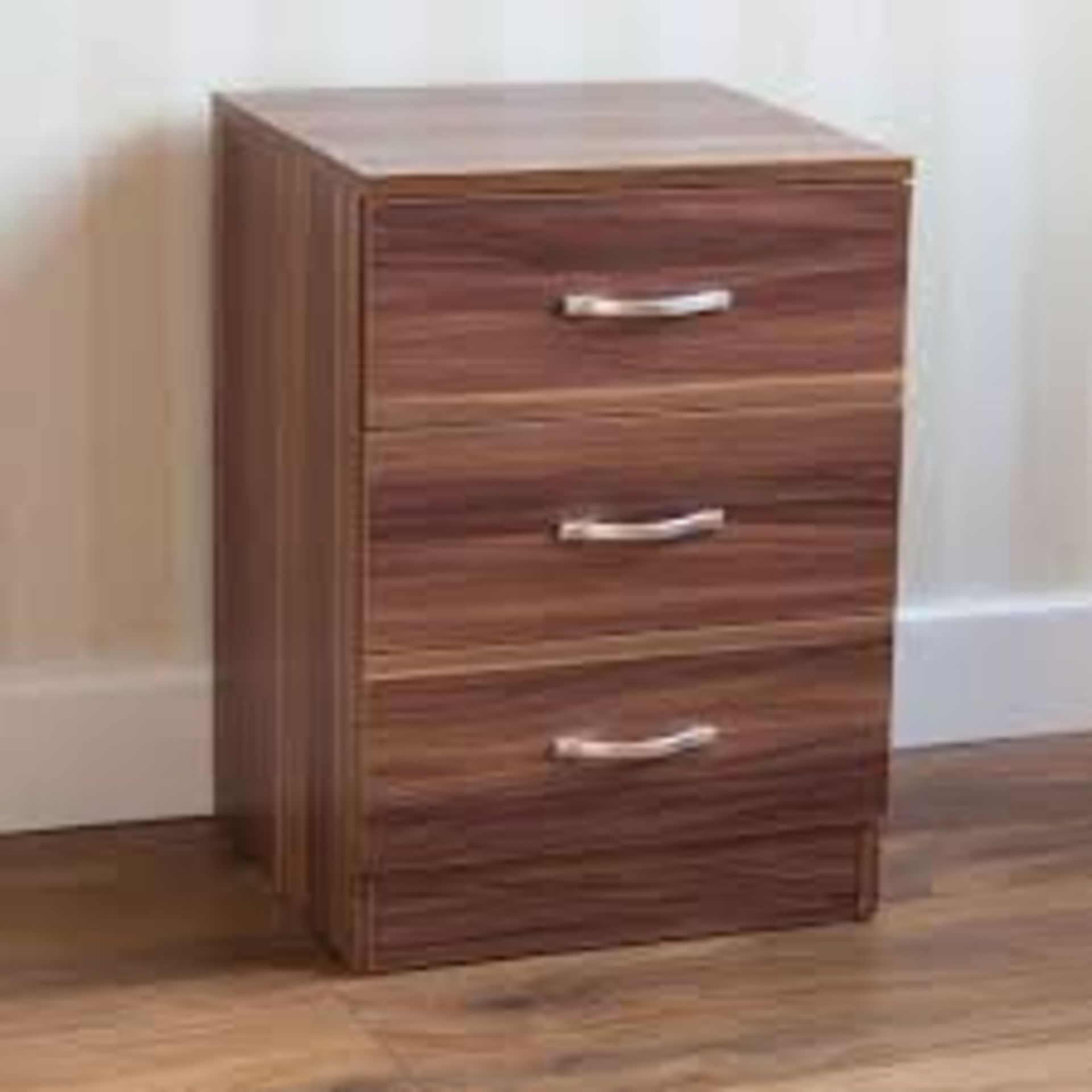 Boxed Walnut 3 Draw Chest of Drawers RRP £75 (14101) (Public Viewing and Appraisals Available)