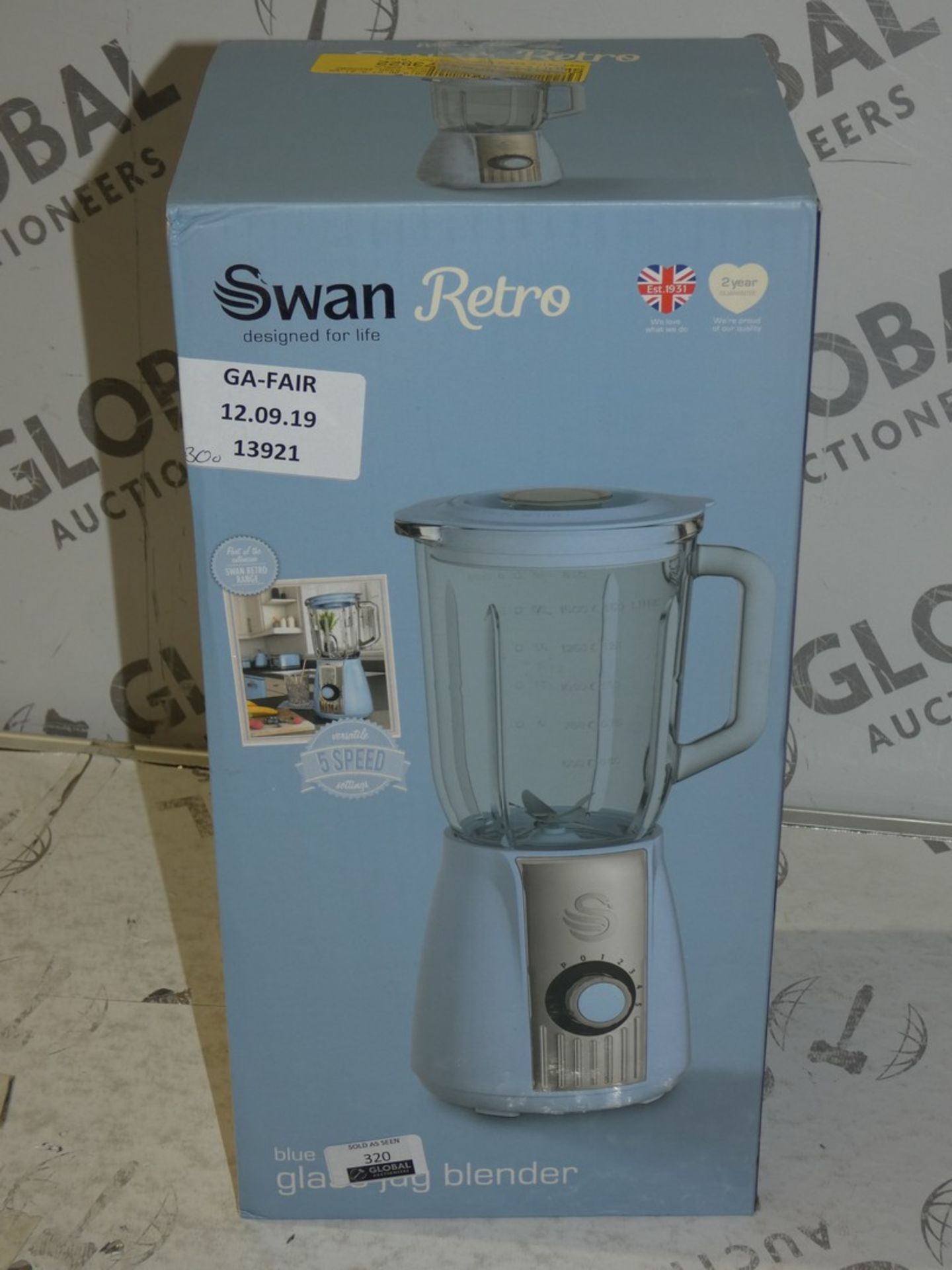 Boxed Swan Retro Glass Blue Jug Blender RRP £30 (13921) (Public Viewing and Appraisals Available)