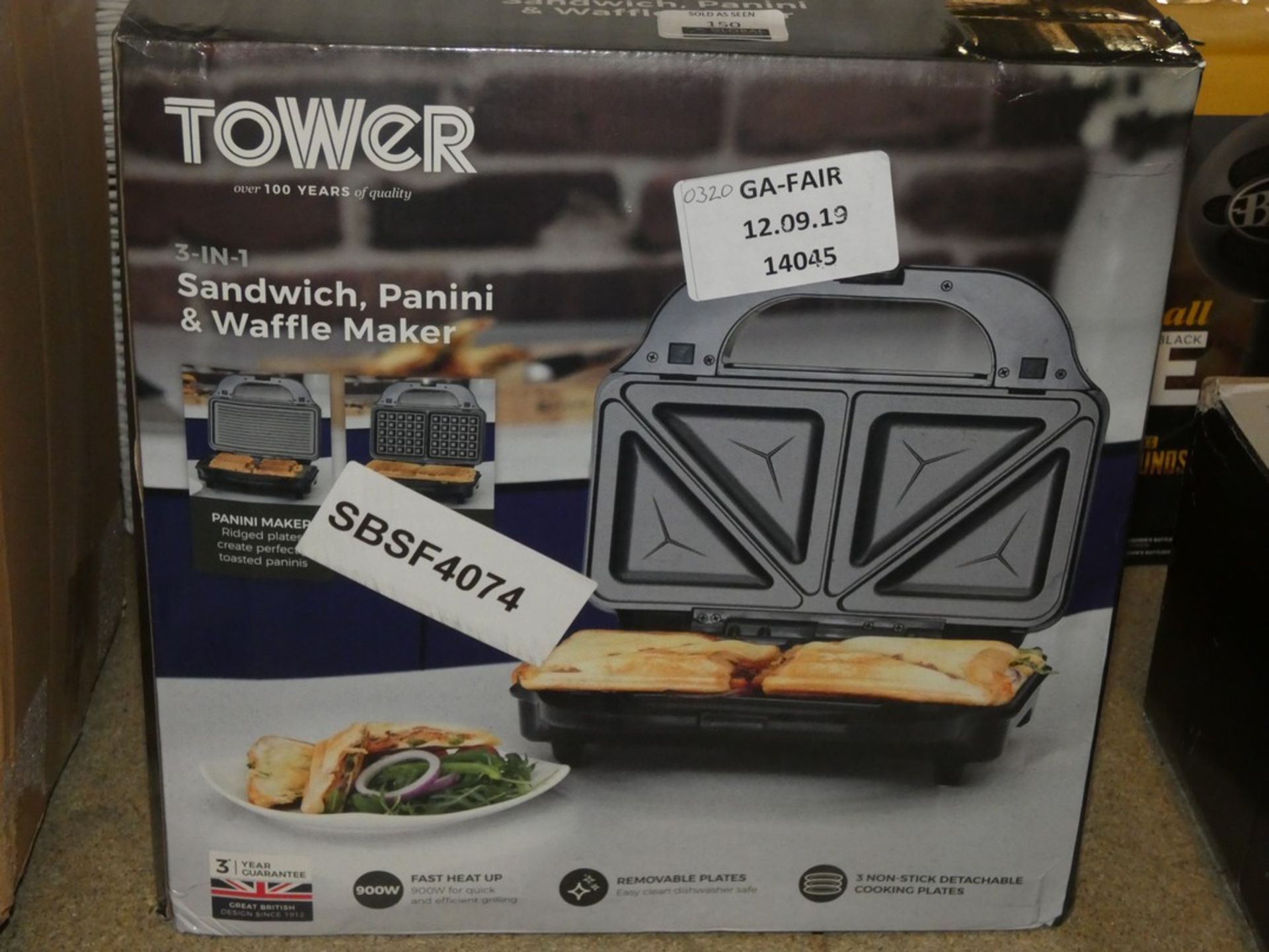 Boxed Tower 3 in 1 Sandwich Panini and Waffle Make RRP £35 (14049) (Public Viewing and Appraisals