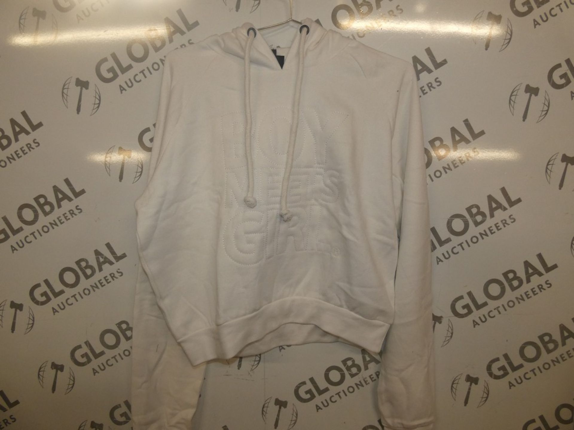 Lot to Contain 5 Brand New Boy Meets Girl White Hooded Jumpers in Assorted Sizes Combined RRP £200