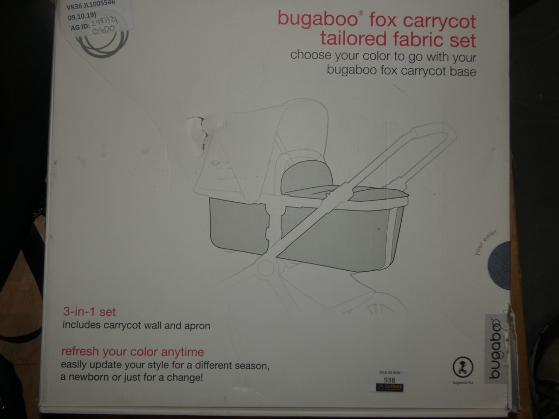 Boxed Bugaboo Boxed Fox Tailored 3 in 1 Fabric Carry Cot Set RRP £40 (2983321) (Public Viewing and