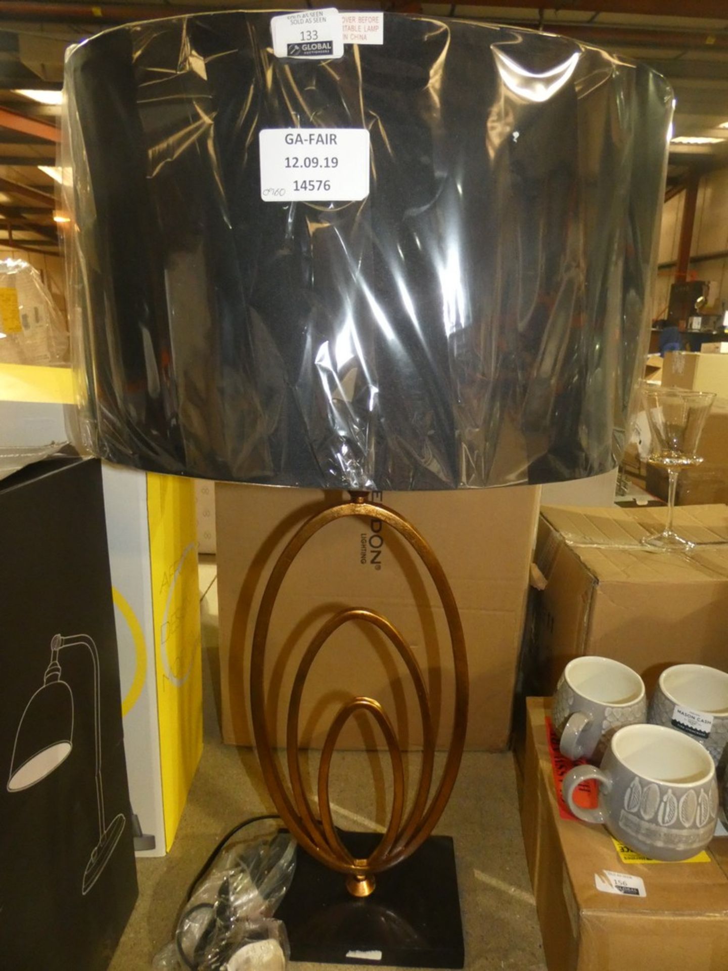 Boxed Endon Lighting Triple Golden Hoop Designer Table Lamp RRP £95 (14576) (Public Viewing and