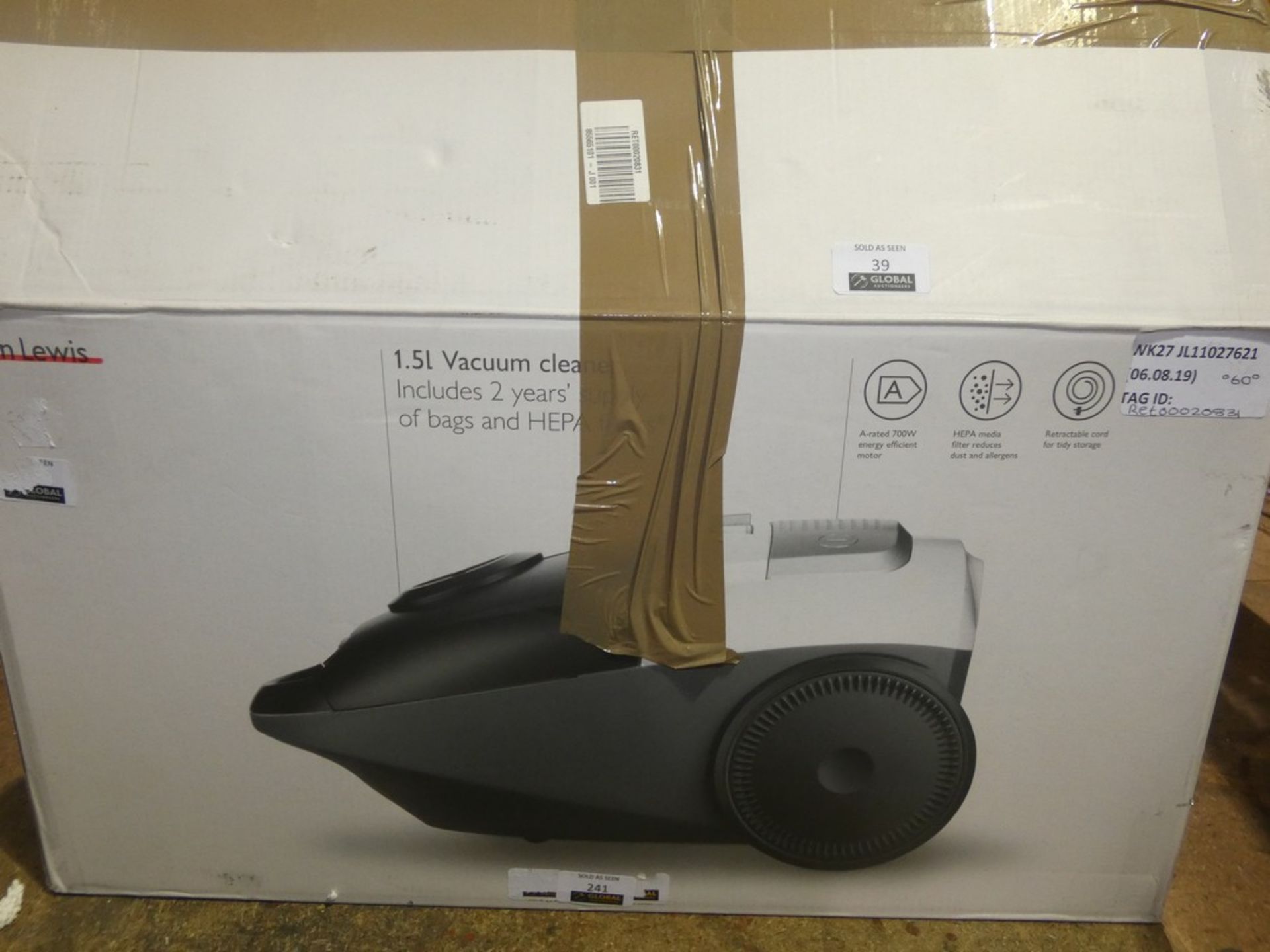 Boxed John Lewis And Partners 1.5 Litre Cylinder Vacuum Cleaner RRP £60 (RET00020831) (Public