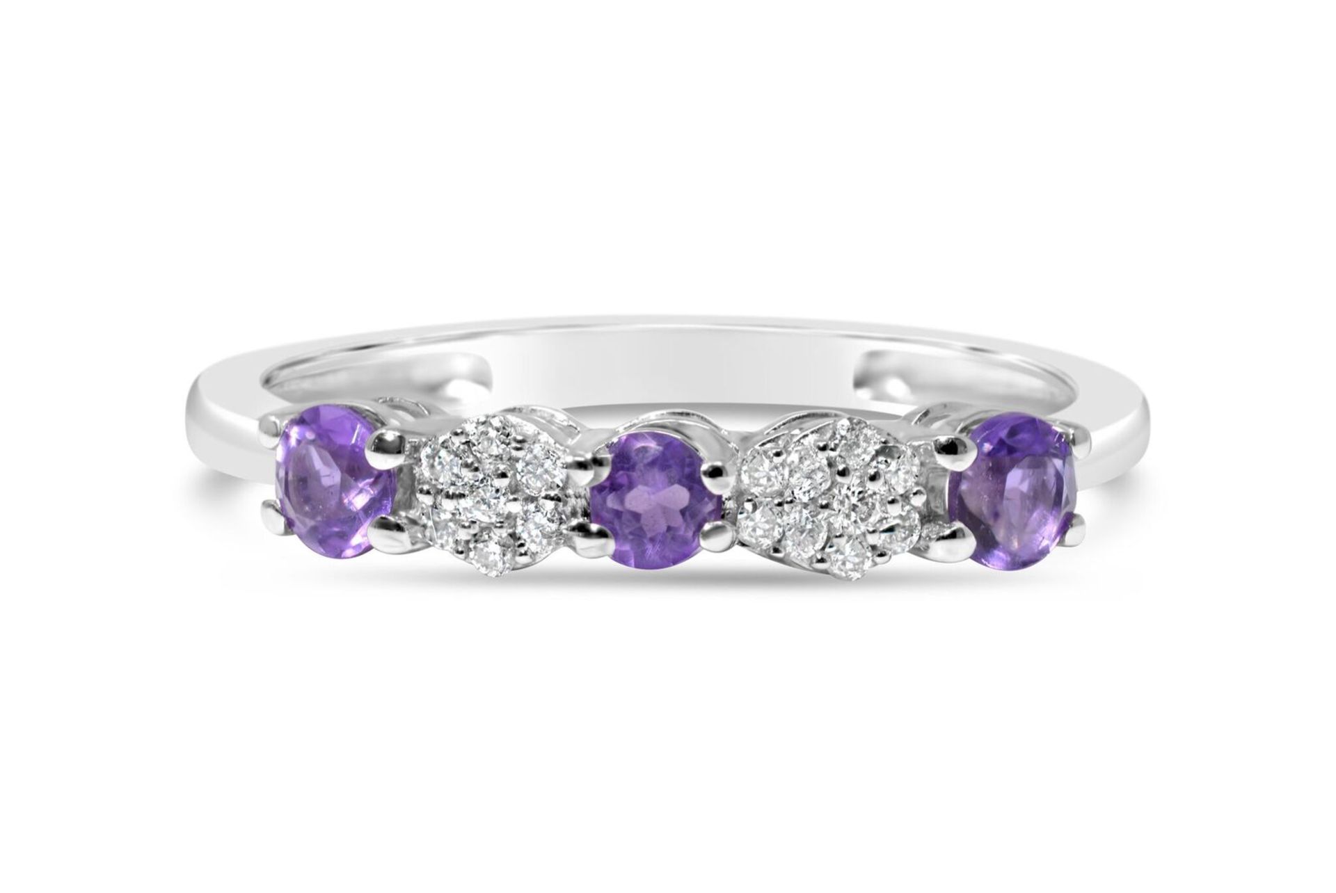 Amethyst and Diamond Eternity Ring, 9ct White Gold RRP £749 Weight 1.48g, Diamond Weight 0.07ct, - Image 3 of 3