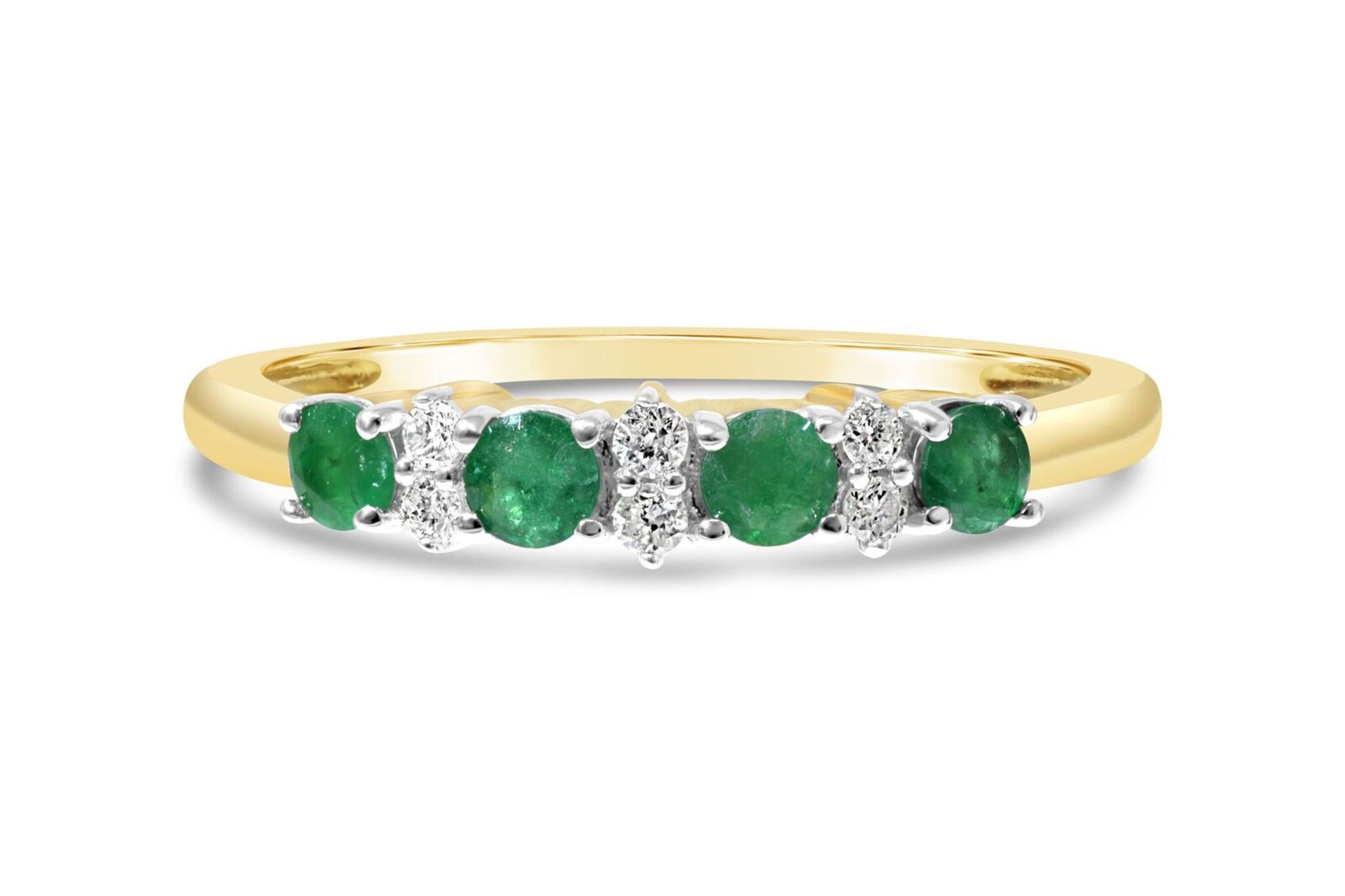 Emerald and Diamond Eternity Ring, 9ct Yellow Gold RRP £809 Weight 1.59g, Diamond Weight 0.08ct,