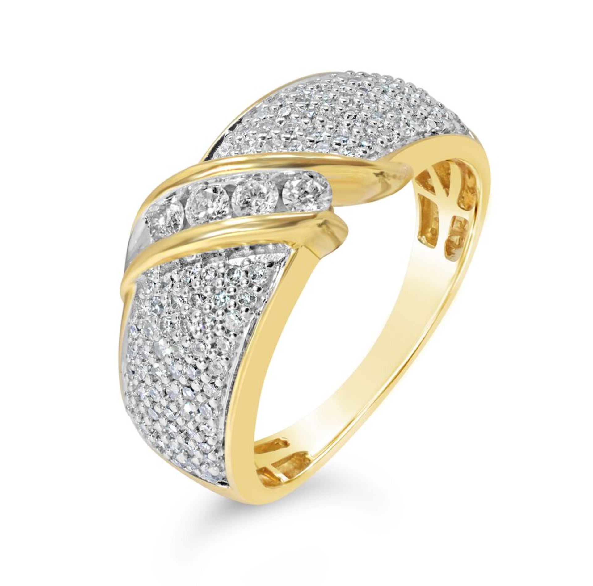 Wide Diamond Set Yellow Gold Band, 14ct Yellow Gold, RRP £2,699 Weight 5.2g, Diamond Weight 0.