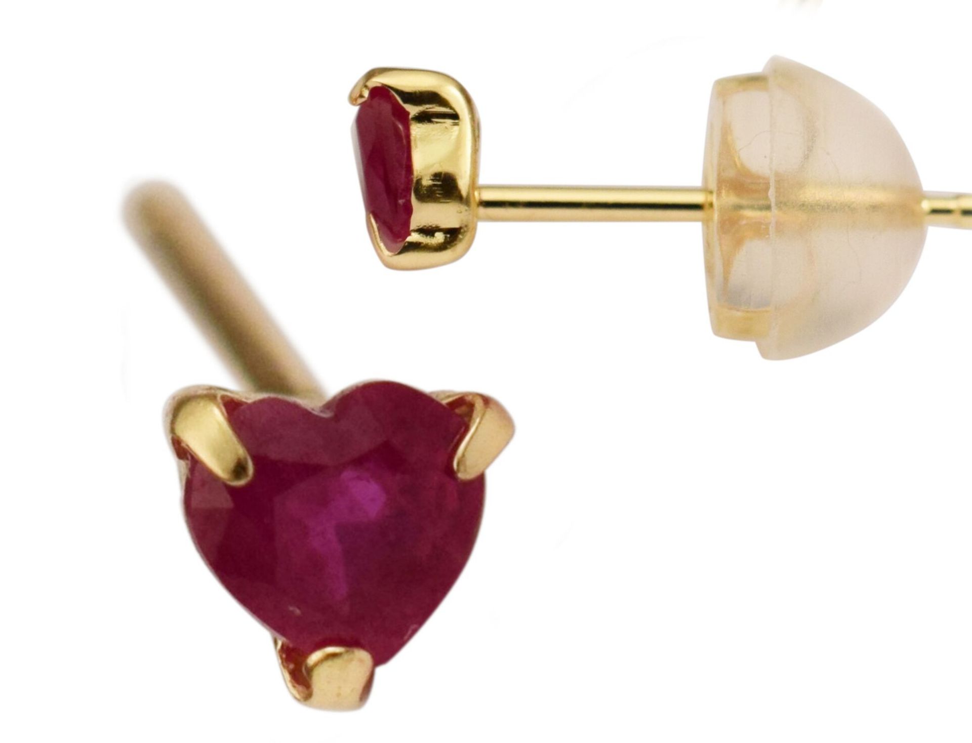 Heart Shaped Ruby Earrings, 18ct Yellow Gold RRP £229 Weight 0.36g, Diamond Weight 0.2ct, Colour 0. - Image 2 of 2