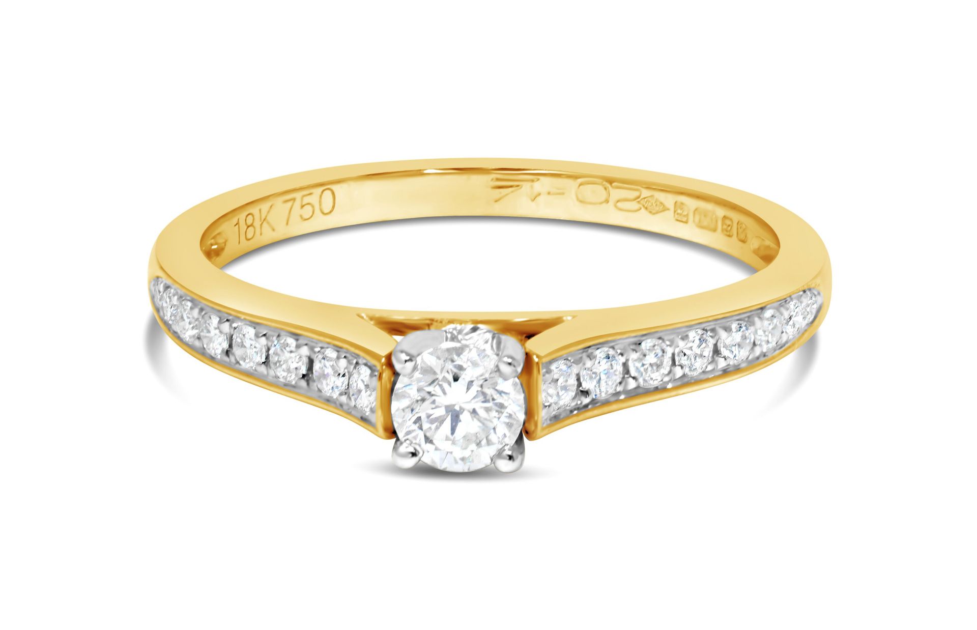 Diamond Solitaire Ring With Diamonds On The Shoulder, 18ct Yellow Gold, RRP £2,299 Weight 2.77g,