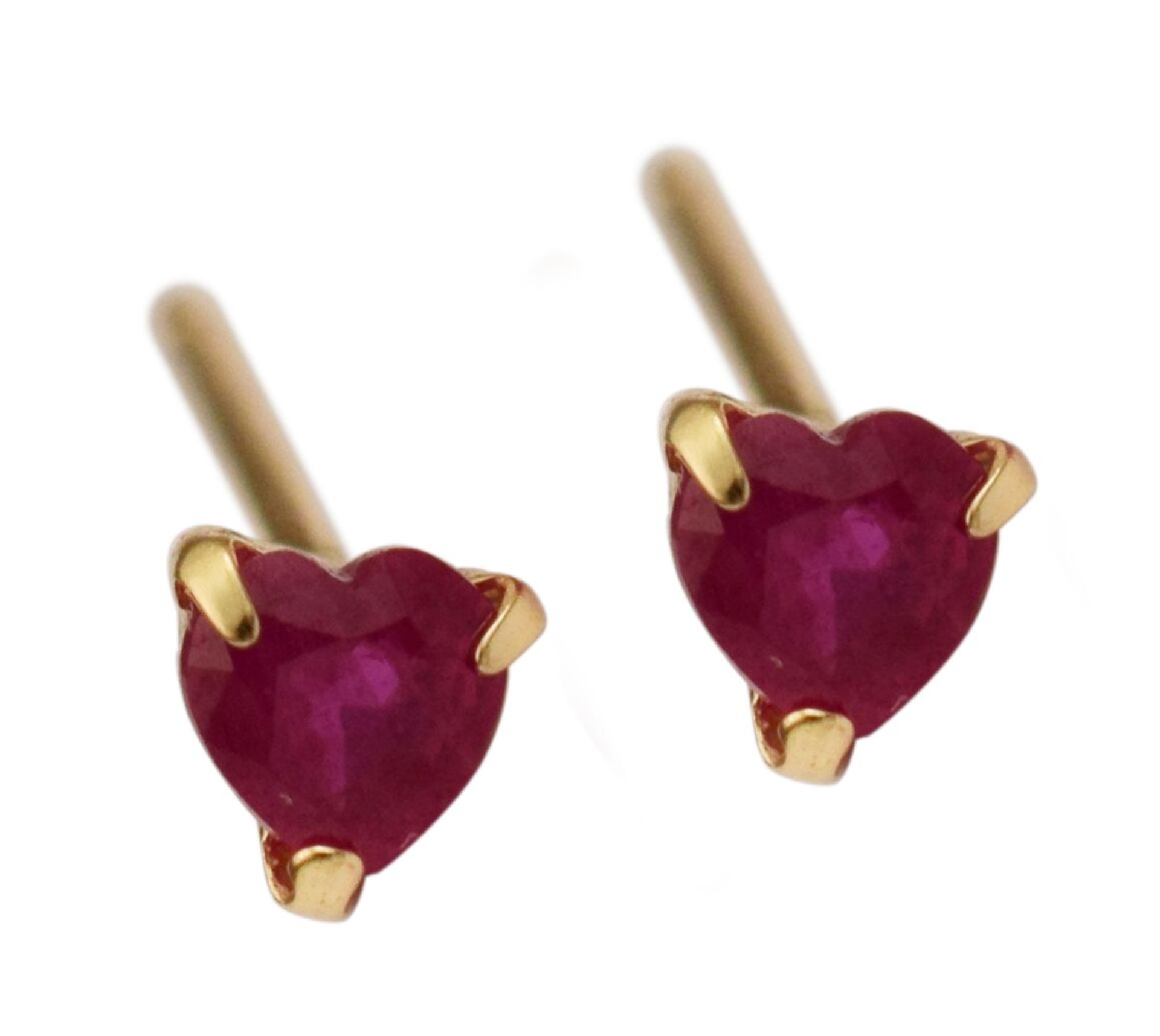Heart Shaped Ruby Earrings, 18ct Yellow Gold RRP £229 Weight 0.36g, Diamond Weight 0.2ct, Colour 0.