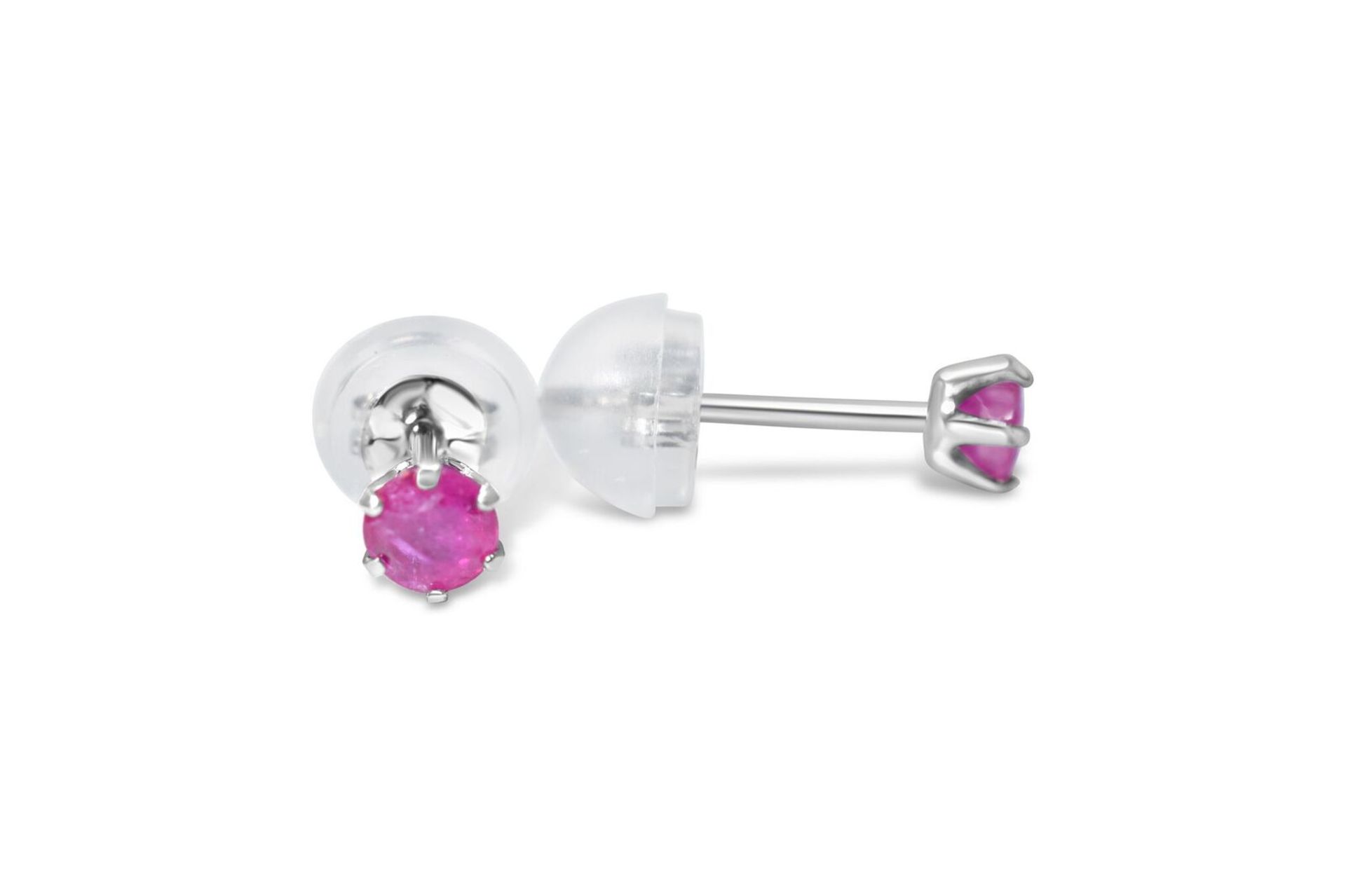 Ruby Stud Earrings, Platinum 900 RRP £249 Weight 0.15g, Diamond Weight 0.45ct, Size 3mm (RUBY3MM)(