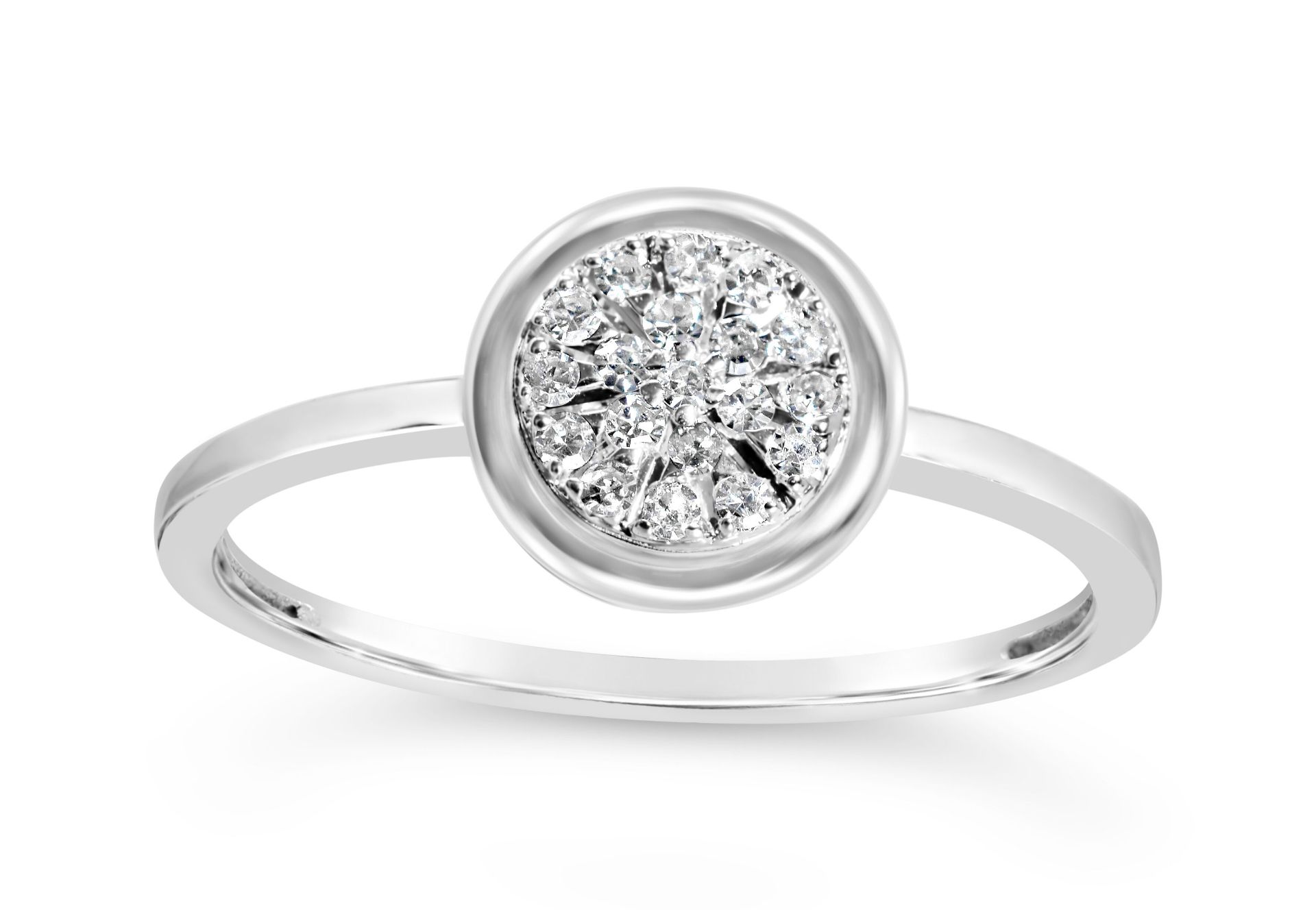 2 Carat Look Cluster Ring, 14ct White Gold RRP £699 Weight 1.7g, Diamond Weight 0.09ct, Colour H,