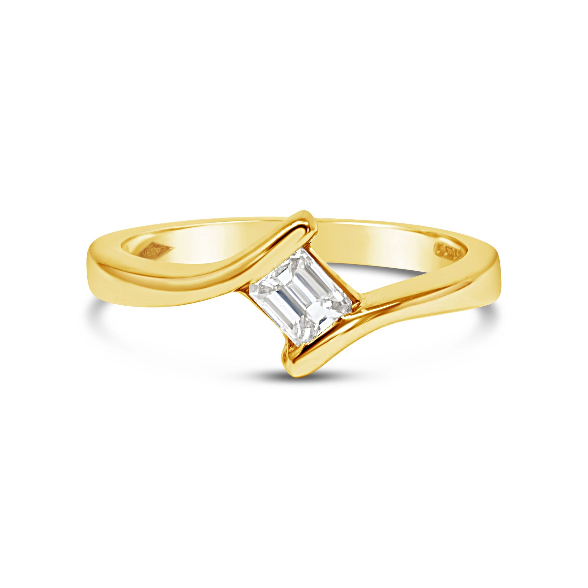 Emerald Cut Diamond Solitaire Twist, 18ct Yellow Gold, RRP £3,199 Weight 3.79g, Diamond Weight 0.