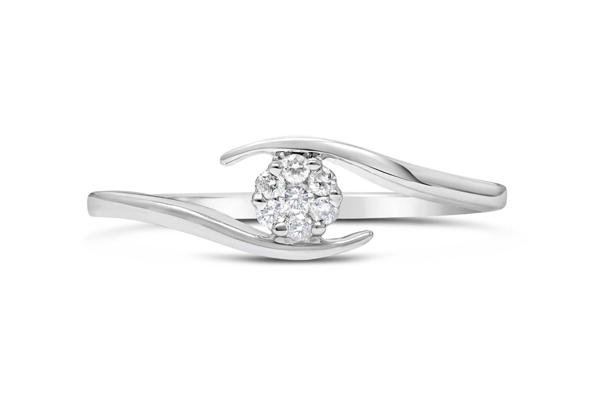 Crossover Diamond Ring With 0.08ct Cluster Centre, 9ct White Gold RRP £369 Weight 1.23g, Diamond