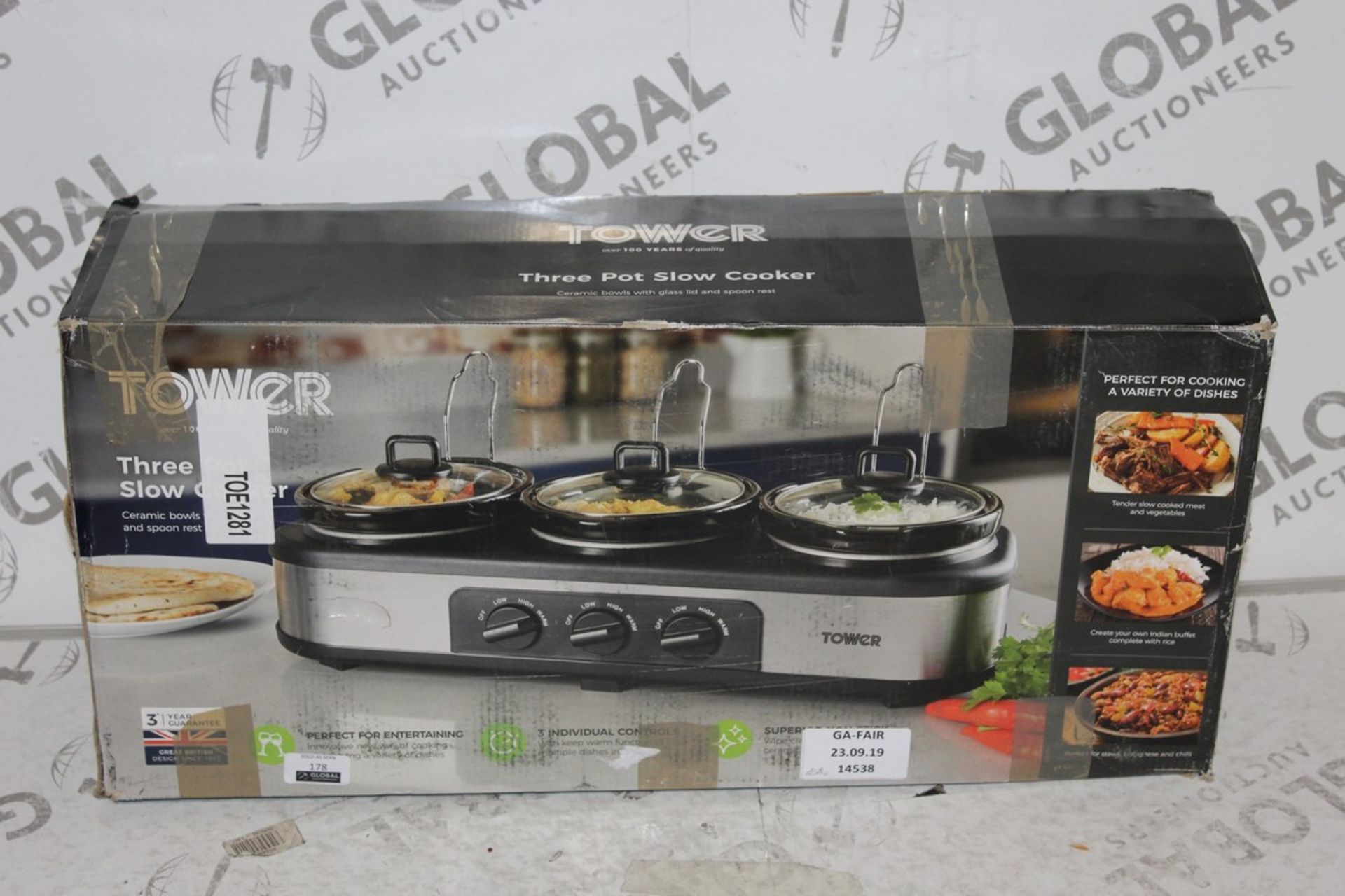 Boxed Tower 3 Compartment Slow Cooker RRP £60 (14538) (Public Viewing and Appraisals Available)