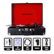 Boxed Brand New Musitrend MT316 Record Player/Classic Portable Suitcase 3 Piece Stereo Turntable