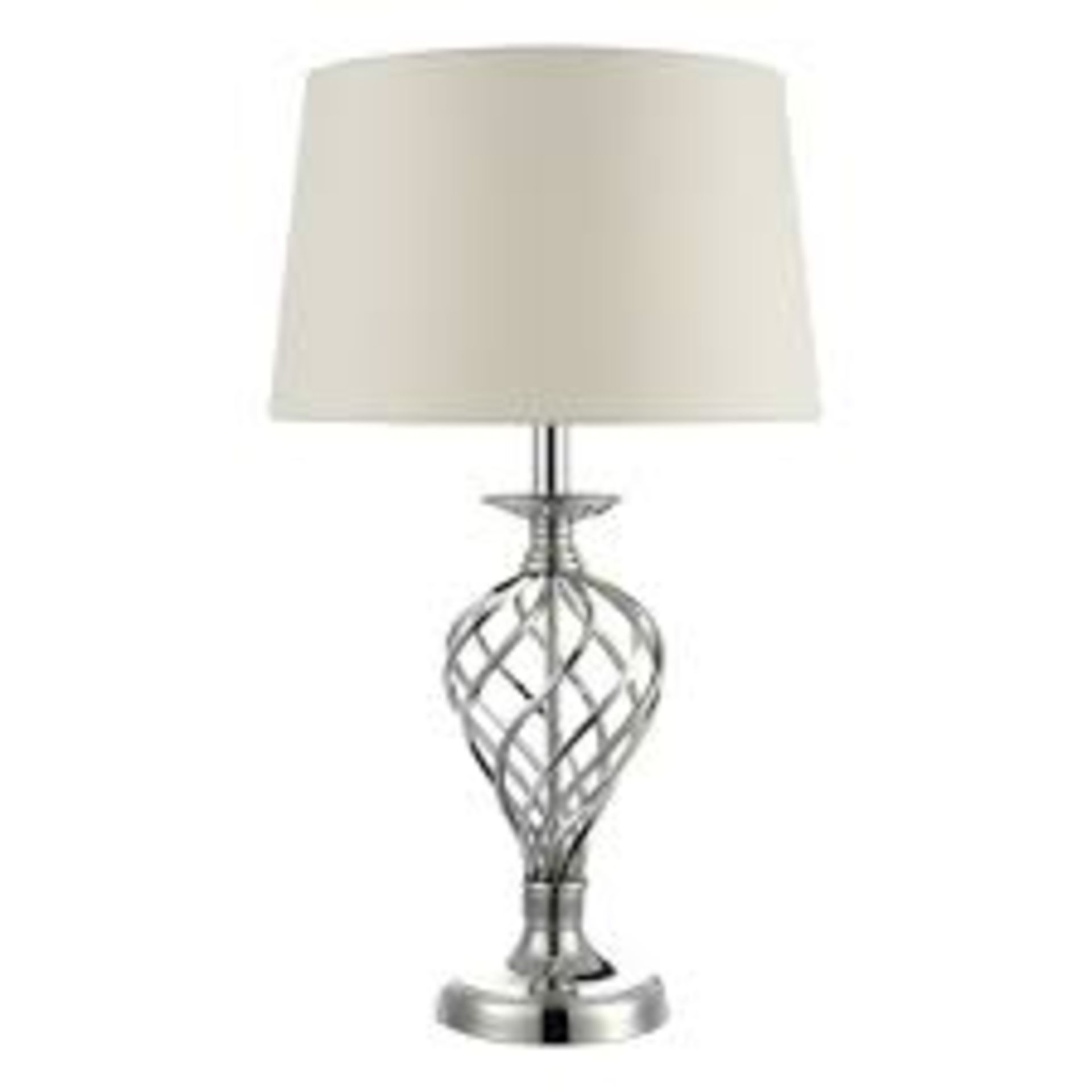 Boxed Iffley Chrome Finish Silk Shade Large Table Lamp RRP £35 (Public Viewing and Appraisals