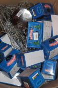 Large box of Assorted Festive Items Including LED Photo Clips, Metal Wire Figures,